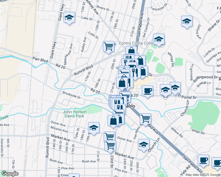 map of restaurants, bars, coffee shops, grocery stores, and more near 2335 21st Street in San Pablo