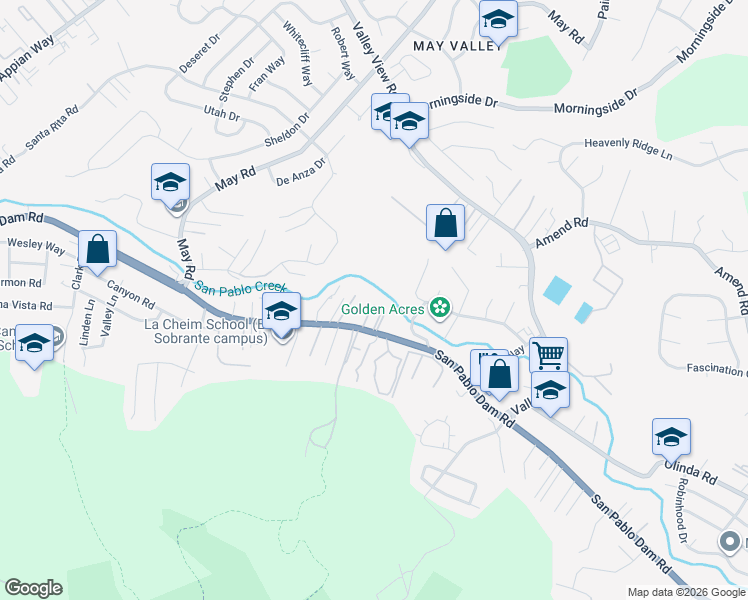 map of restaurants, bars, coffee shops, grocery stores, and more near 5007 San Pablo Dam Road in El Sobrante