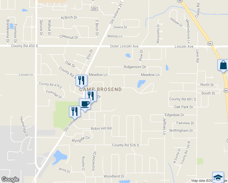 map of restaurants, bars, coffee shops, grocery stores, and more near 7911 Camp Brosend Road in Newburgh