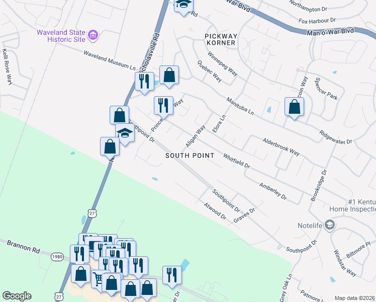 map of restaurants, bars, coffee shops, grocery stores, and more near 4508 Arvice Court in Lexington