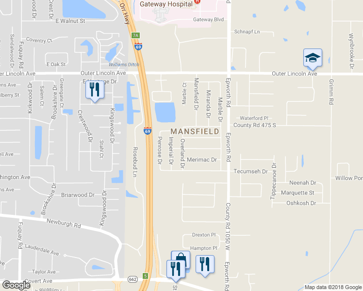 map of restaurants, bars, coffee shops, grocery stores, and more near 4861 Overland Drive in Newburgh