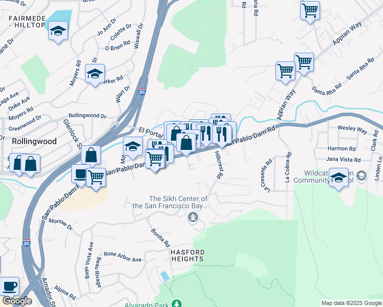 map of restaurants, bars, coffee shops, grocery stores, and more near in Richmond