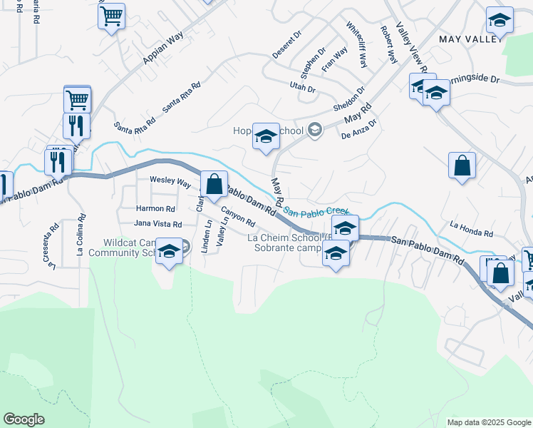 map of restaurants, bars, coffee shops, grocery stores, and more near in El Sobrante
