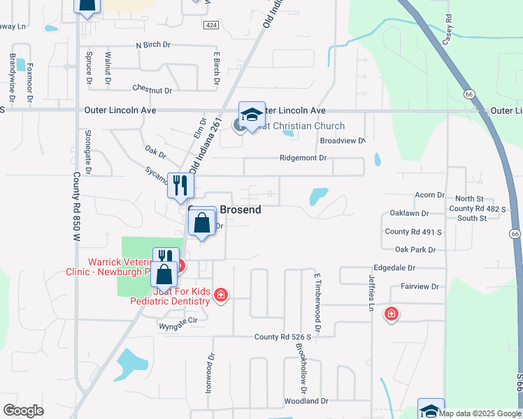 map of restaurants, bars, coffee shops, grocery stores, and more near 7909 Camp Brosend Road in Newburgh