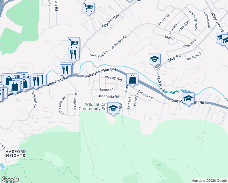 map of restaurants, bars, coffee shops, grocery stores, and more near 4370 Harmon Road in El Sobrante