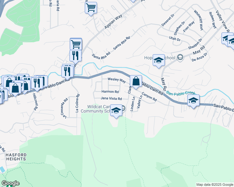 map of restaurants, bars, coffee shops, grocery stores, and more near 4370 Harmon Road in El Sobrante