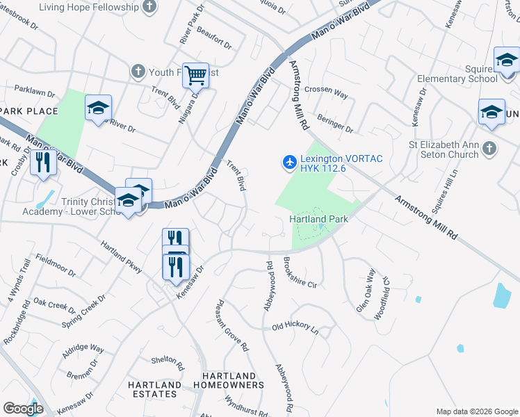 map of restaurants, bars, coffee shops, grocery stores, and more near 2209 Storey Court in Lexington