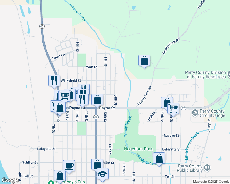 map of restaurants, bars, coffee shops, grocery stores, and more near 1617 14th Street in Tell City