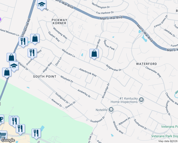 map of restaurants, bars, coffee shops, grocery stores, and more near 533 Alderbrook Way in Lexington