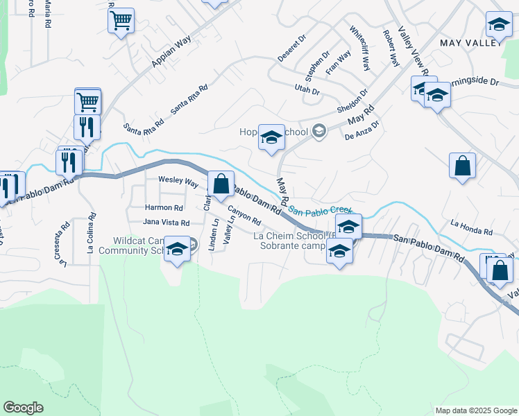 map of restaurants, bars, coffee shops, grocery stores, and more near in El Sobrante