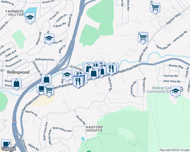 map of restaurants, bars, coffee shops, grocery stores, and more near in Richmond