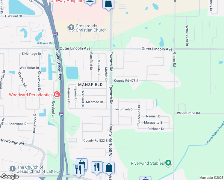 map of restaurants, bars, coffee shops, grocery stores, and more near 4800 Epworth Road in Newburgh