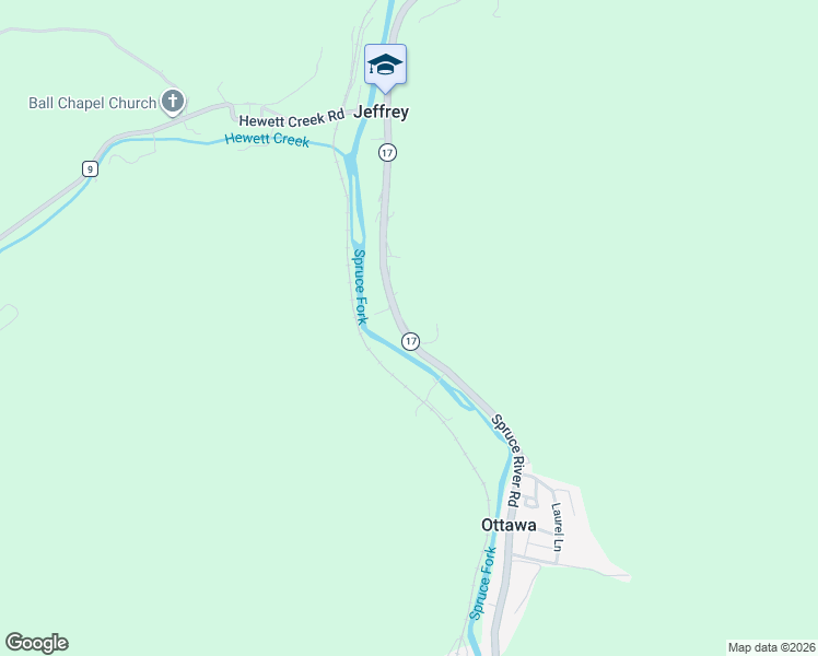 map of restaurants, bars, coffee shops, grocery stores, and more near Blair Mountain Highway in Jeffrey