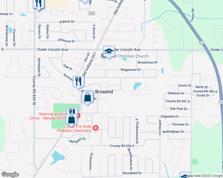map of restaurants, bars, coffee shops, grocery stores, and more near 7944 Camp Brosend Road in Newburgh
