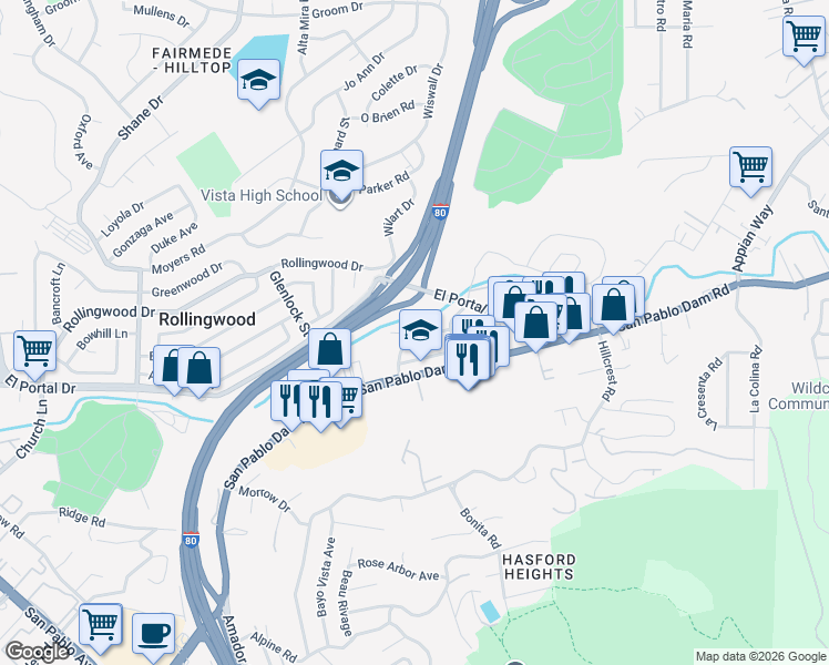 map of restaurants, bars, coffee shops, grocery stores, and more near 3525 Mifflin Avenue in El Sobrante