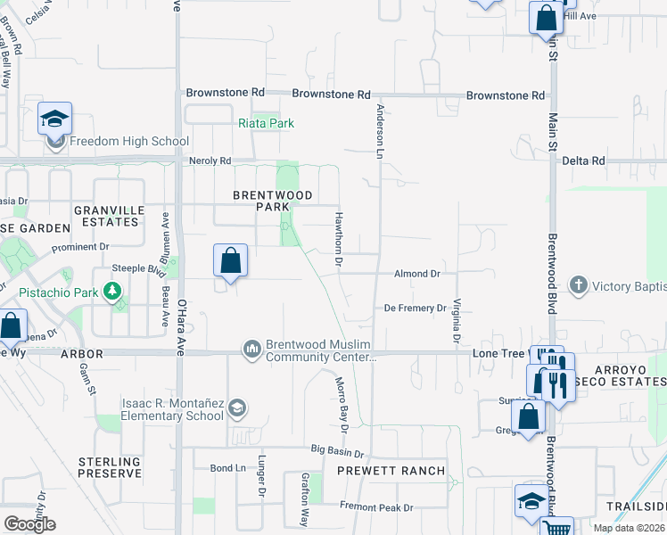 map of restaurants, bars, coffee shops, grocery stores, and more near 613 Kenwood Drive in Brentwood
