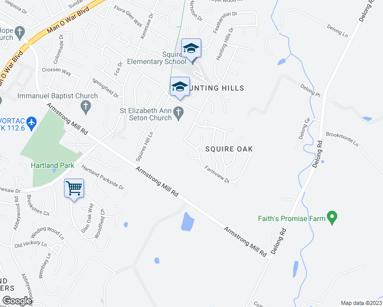 map of restaurants, bars, coffee shops, grocery stores, and more near 1713 Oak Place Court in Lexington