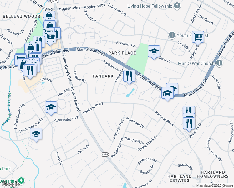 map of restaurants, bars, coffee shops, grocery stores, and more near 3930 Crosby Drive in Lexington