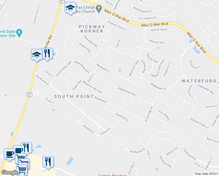 map of restaurants, bars, coffee shops, grocery stores, and more near 472 Alderbrook Way in Lexington