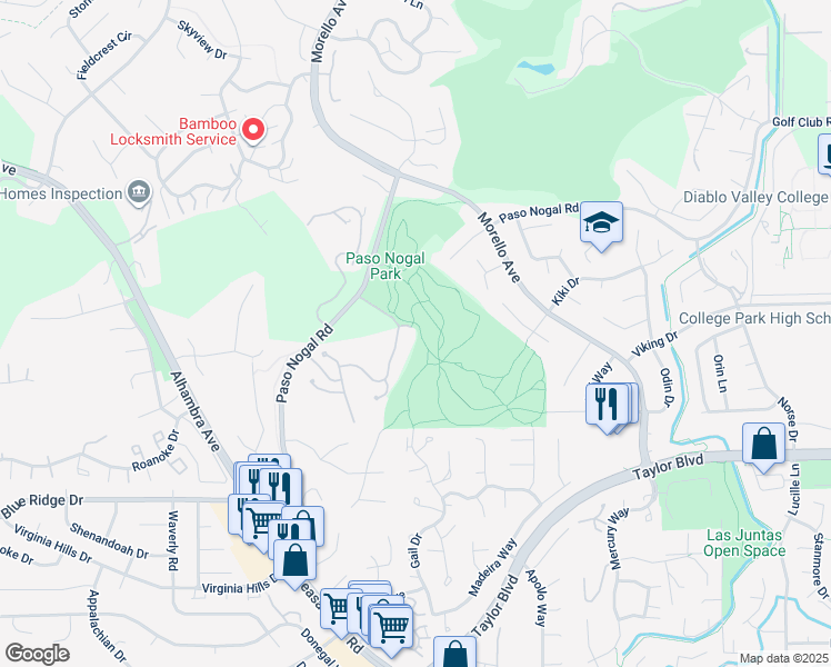map of restaurants, bars, coffee shops, grocery stores, and more near 200 Primrose Place in Pleasant Hill