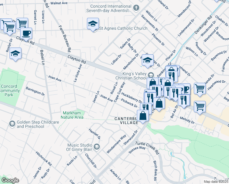 map of restaurants, bars, coffee shops, grocery stores, and more near 4090 Hope Avenue in Concord