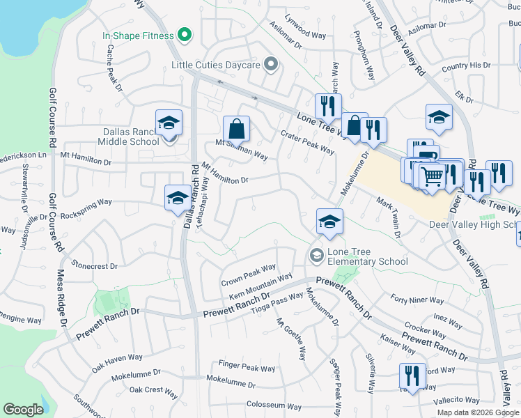 map of restaurants, bars, coffee shops, grocery stores, and more near 1868 Soldier Mountain Court in Antioch
