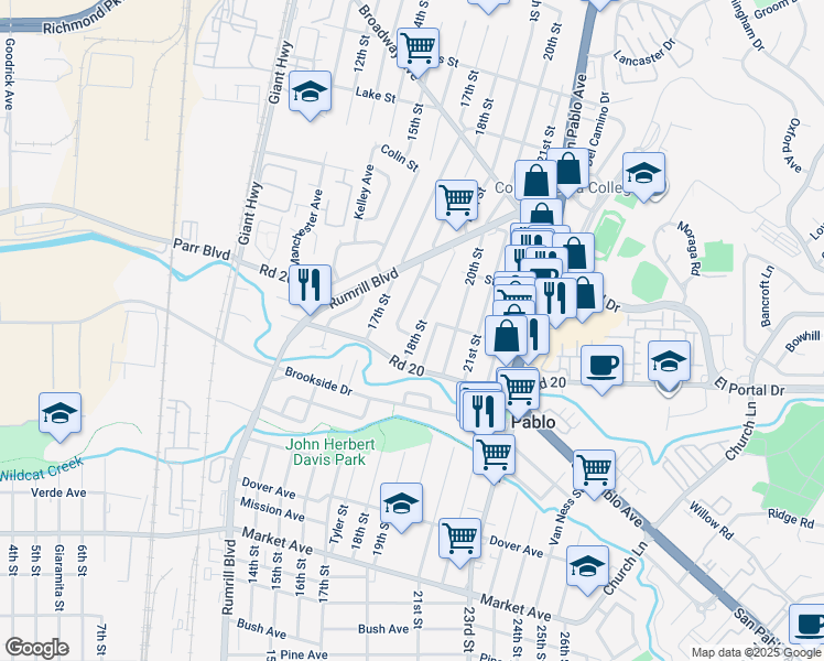 map of restaurants, bars, coffee shops, grocery stores, and more near 1780 Merritt Avenue in San Pablo
