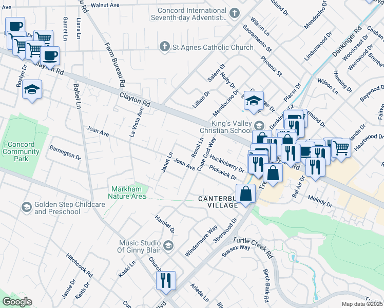 map of restaurants, bars, coffee shops, grocery stores, and more near 4090 Hope Avenue in Concord