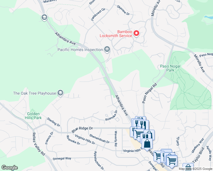 map of restaurants, bars, coffee shops, grocery stores, and more near 210 Deer Path Court in Martinez
