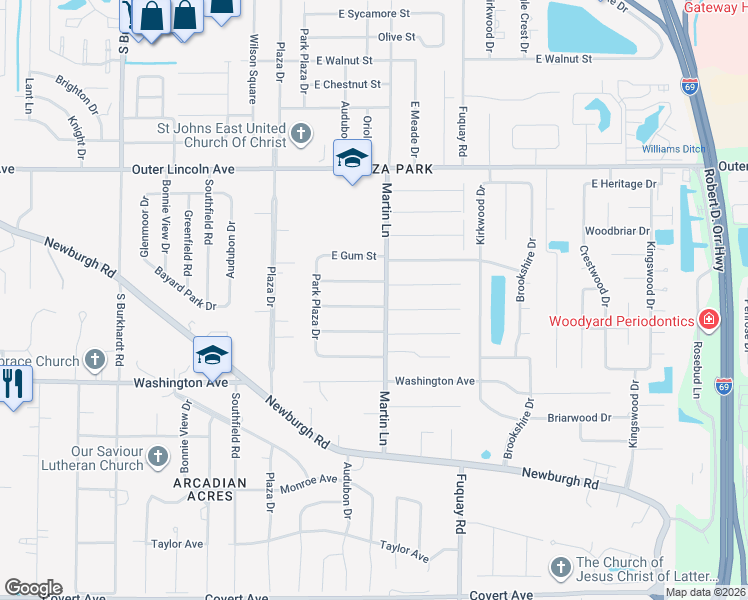map of restaurants, bars, coffee shops, grocery stores, and more near 7300 East Chandler Avenue in Evansville
