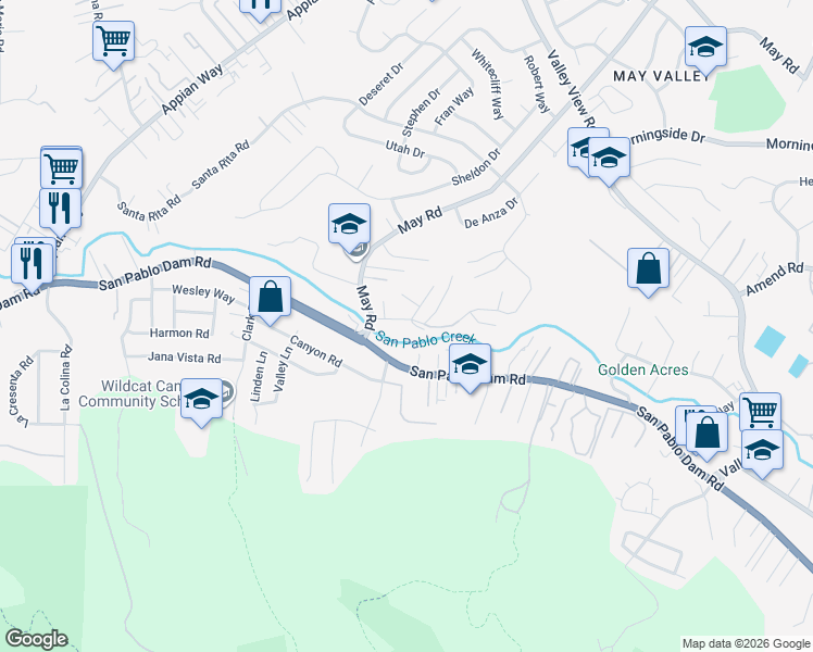 map of restaurants, bars, coffee shops, grocery stores, and more near 4780 Bruno Road in El Sobrante