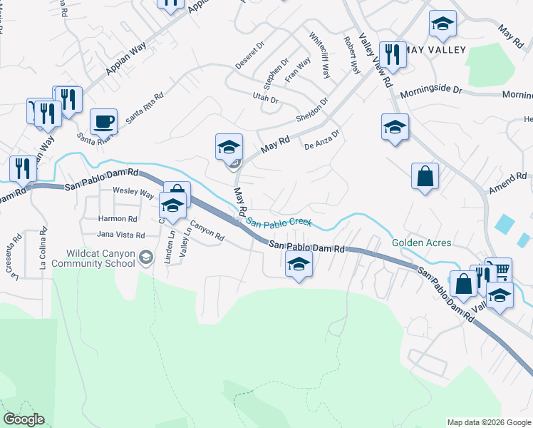 map of restaurants, bars, coffee shops, grocery stores, and more near 4780 Bruno Road in El Sobrante