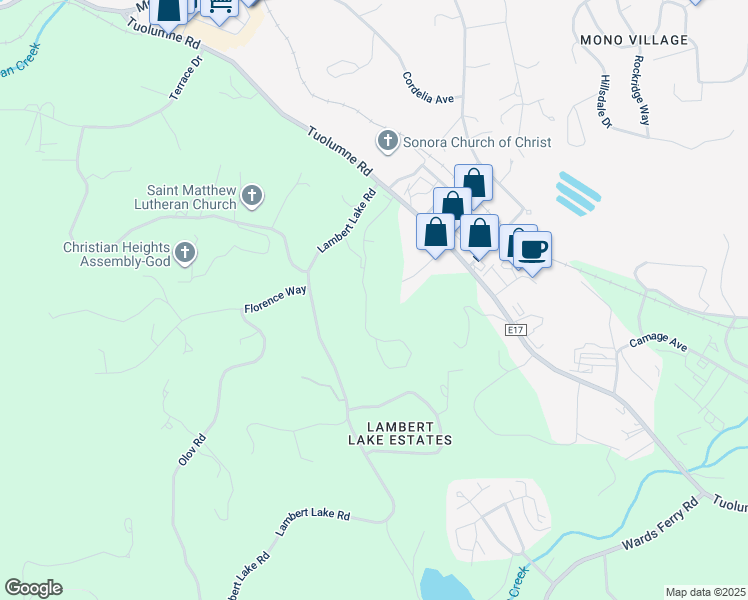 map of restaurants, bars, coffee shops, grocery stores, and more near 18861 Rugged Trail in Sonora
