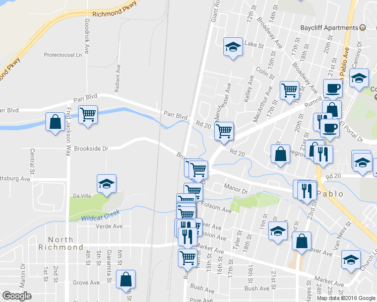 map of restaurants, bars, coffee shops, grocery stores, and more near 2220 Giant Road in San Pablo