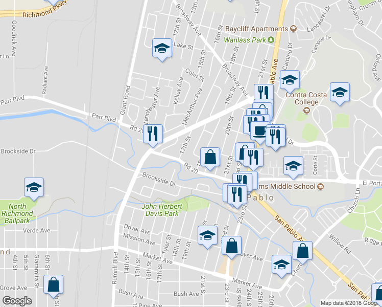 map of restaurants, bars, coffee shops, grocery stores, and more near 2349 Merritt Avenue in San Pablo