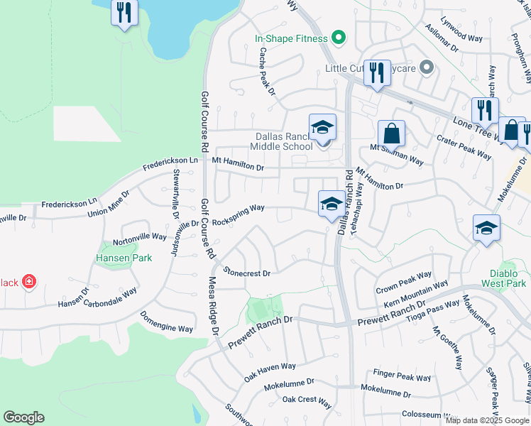 map of restaurants, bars, coffee shops, grocery stores, and more near 1162 Rockspring Way in Antioch