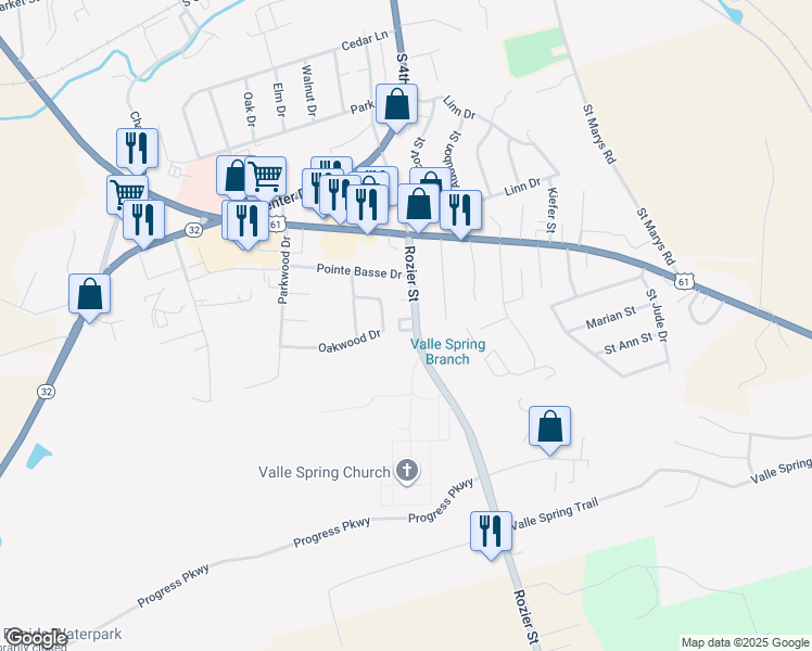 map of restaurants, bars, coffee shops, grocery stores, and more near 753 Rozier Street in Ste. Genevieve