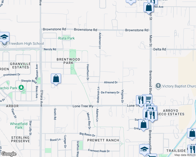 map of restaurants, bars, coffee shops, grocery stores, and more near 670 Ascot Place in Brentwood