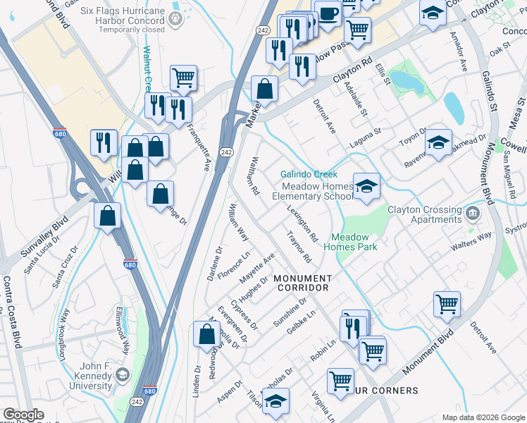 map of restaurants, bars, coffee shops, grocery stores, and more near 2041 Belmont Road in Concord