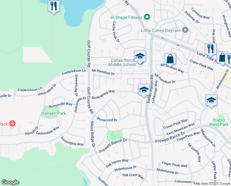 map of restaurants, bars, coffee shops, grocery stores, and more near 1162 Rockspring Way in Antioch