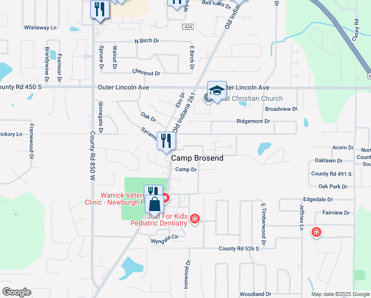 map of restaurants, bars, coffee shops, grocery stores, and more near 8121 Alexandra Lane in Newburgh