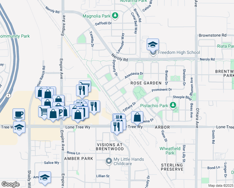 map of restaurants, bars, coffee shops, grocery stores, and more near 1638 Marina Way in Brentwood