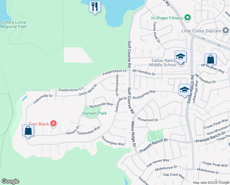 map of restaurants, bars, coffee shops, grocery stores, and more near 5001 Star Mine Way in Antioch