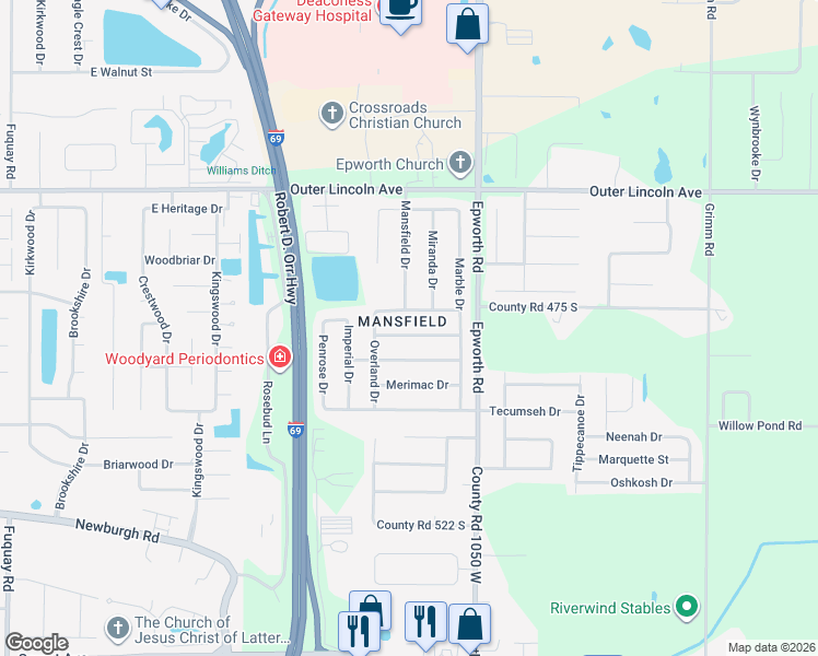 map of restaurants, bars, coffee shops, grocery stores, and more near 10658 Titan Dr in Newburgh