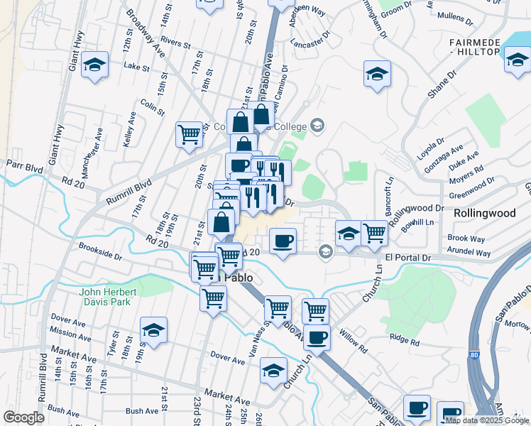 map of restaurants, bars, coffee shops, grocery stores, and more near 14350 San Pablo Avenue in San Pablo