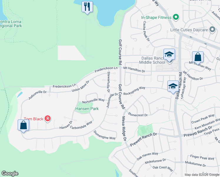 map of restaurants, bars, coffee shops, grocery stores, and more near 5001 Star Mine Way in Antioch