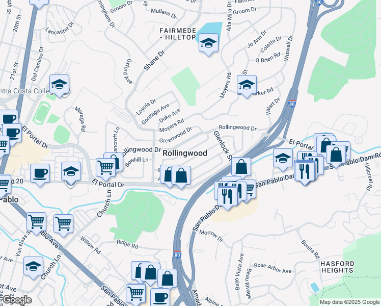 map of restaurants, bars, coffee shops, grocery stores, and more near in Rollingwood
