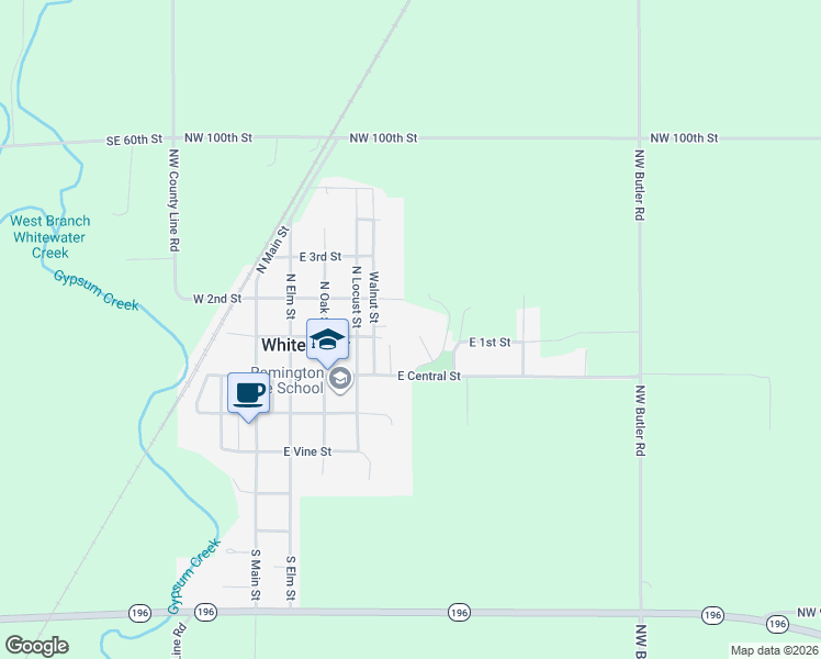 map of restaurants, bars, coffee shops, grocery stores, and more near 101-119 Pine Ct in Whitewater