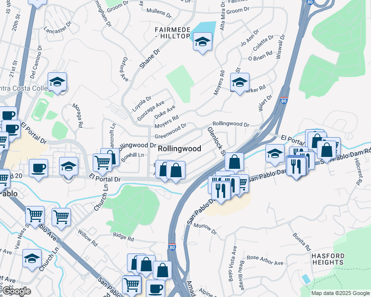 map of restaurants, bars, coffee shops, grocery stores, and more near in Rollingwood