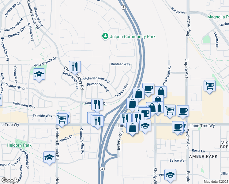 map of restaurants, bars, coffee shops, grocery stores, and more near 5605 McFarlan Ranch Drive in Antioch